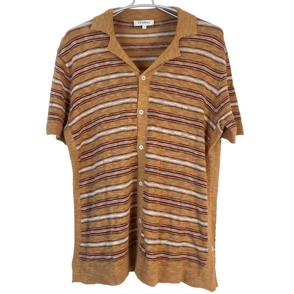 Venroy Linen Short Sleeve Collar Shirt in Orange SIZE Small